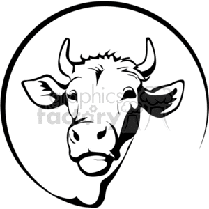 The clipart image features the stylized head of a cow inside a circular border. The design is black and white, exhibiting a simple and clean vinyl-ready graphic suitable for logos, decals, and dairy farm branding.