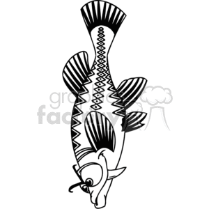 The clipart image features a stylized black and white drawing of a fish. The fish has various patterns and decorations including stripes and geometric shapes along its body and fins.