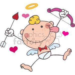Cartoon Stick Cupid with Bow and Arrow Flying With Hearts