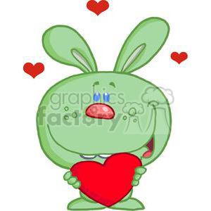 Green Bunny With A Pink Nose Holds A Heart