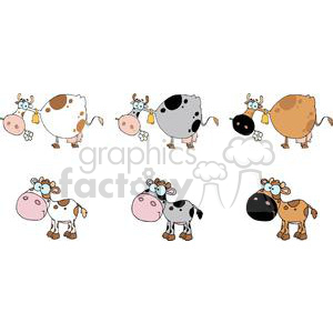 Cartoon Characters Cows And Calf Different Color Set
