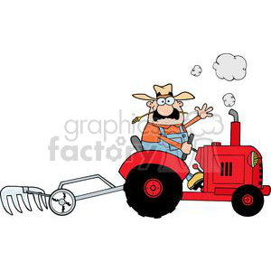 Happy Farmer Driving A Red Tractor
