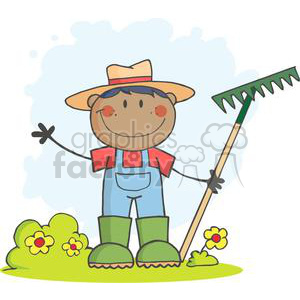 African American Gardener holding a rake