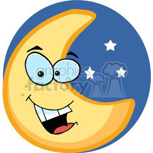 Smiling moon character with stars