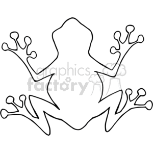 The image shows a simple line art illustration of a frog. The frog's limbs are spread wide in the typical leaping pose, and each foot has the characteristic webbed structure enabling these amphibians to swim effectively.