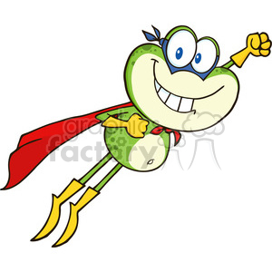 Royalty Free RF Clipart Illustration Frog Superhero Cartoon Character Flying