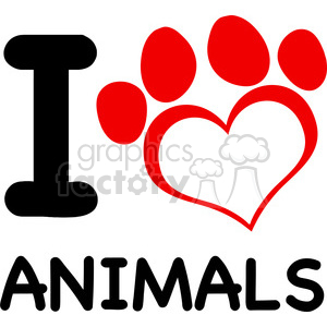 Illustration I Love Animals Text With Red Heart Paw Print