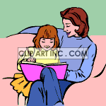 Mother and child sitting on a chair reading
