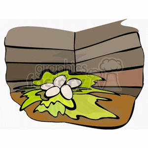 This clipart image features a stylized illustration of a nest with several eggs inside. The nest appears to be located inside a chicken coop with wooden walls in the background, suggesting an agricultural setting.