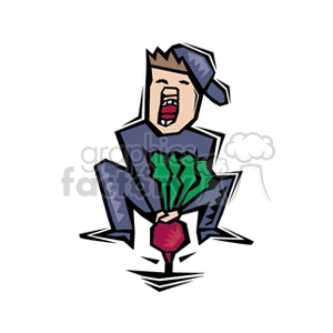 The clipart image features a stylized representation of a farmer or gardener who appears to be struggling to pull a beet out of the ground. The character is shown with a strained expression, suggesting the effort involved in harvesting the vegetable.
