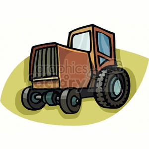 The image features a stylized cartoon of an orange tractor with large back wheels and smaller front wheels. It is depicted on a slight greenish-yellow background, which might suggest a farming setting.