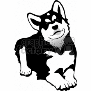 The clipart image depicts a stylized representation of a Siberian Husky puppy. The image features the distinct black and white coat and pointed ears characteristic of the husky breed. The puppy appears to be in a playful stance.