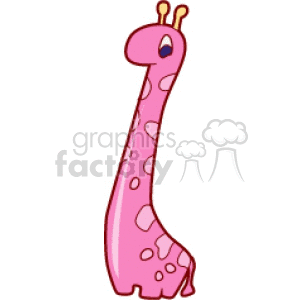 The image displays a cartoonish representation of a pink giraffe with spots, standing upright with a friendly expression.