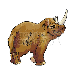 The image depicts a stylized clipart representation of a brown woolly mammoth. The mammoth is characterized by its large, curved tusks, thick brown fur, and distinct prehistoric appearance. It's standing in a profile view, facing to the left.