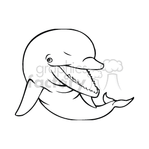 The clipart image shows a friendly dolphin swimming in a black and white line art