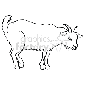 The image is a black and white clipart drawing of a goat. The goat is standing, and you can see its profile with details like its horns, facial features, and tail.