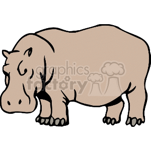 This clipart image features a simple, cartoon-style illustration of a hippopotamus in profile view. The hippo is depicted with a basic outline and minimal shading, and it appears to be standing in a neutral position.