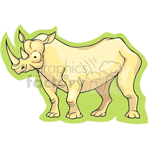 The image is a clipart illustration of a light cream-colored rhinoceros. The rhino is depicted in profile, standing with both of its horns visible and a slight green outline around it.