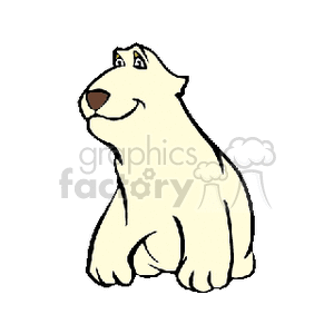 The image is a simple clipart of a polar bear. It features the bear in a seated position with its body facing forward and its head turned slightly to the side. The bear appears to be depicted in a friendly and cartoonish manner.