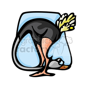 Silly cartoon ostrich with head between legs