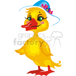 The clipart image shows a yellow duck. It has a hat on, rosy cheeks, and eyeliner. The image is in a simple cartoon style and has a white background.
