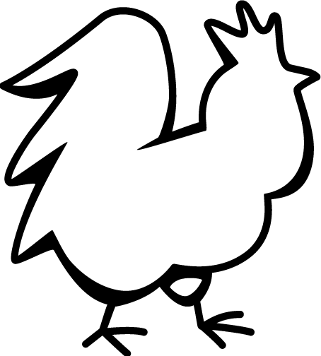 Black and white outline of a rooster
