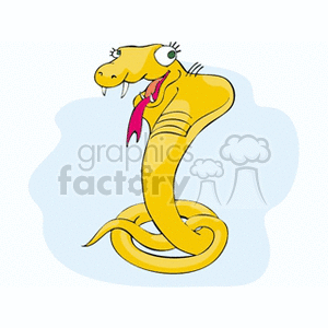 This image is a cartoon clipart of a yellow cobra. The cobra has its hood expanded, typical of this species when they feel threatened or are displaying aggression. It features a friendly or comical expression, with the tongue sticking out and eyes looking to the side.