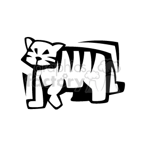 The image is a black and white clipart featuring a stylized representation of a tiger in a resting or lying down posture with prominent stripes.