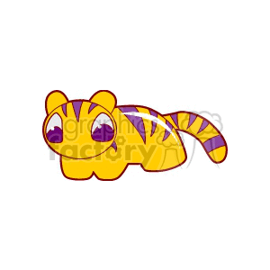 The image is a cartoon representation of a tiger characterized by an anime style. The tiger is depicted in a simplified and cute manner, featuring bright colors, large expressive eyes, and prominent stripes.