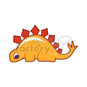 This image depicts a simplified, cartoon-style illustration of a dinosaur. The dinosaur appears to be stylized to look cute and child-friendly. It has a large, rounded body with a lighter-colored underbelly, a long curving tail, and is standing on four legs. Its back is adorned with a row of red, triangular plates, which are characteristic of the Stegosaurus, a genus of herbivorous, quadrupedal dinosaurs known for such distinctive plates. The dinosaur's eyes are closed, and its posture gives the impression that it is either resting or sleeping.