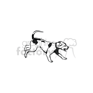 The image is a black-and-white line drawing of a dog in a standing position with its head turned to one side, possibly sniffing or examining something on the ground. The details are minimal, making it a clear and simple representation of a dog.