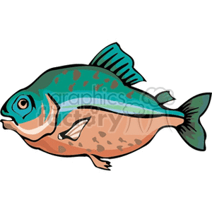 This image is a colorful clipart illustration of a fish. The fish is depicted in a side profile and showcases varied hues including blues, greens, and browns with spots and stripes adding visual detail.