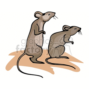 The image depicts two cartoon rodents that resemble mice or rats. They have elongated bodies with distinguishable features such as prominent ears, whiskers, and long tails. One appears to be standing upright while the other is slightly hunched over. The illustration has a simplistic and stylized design, commonly used in clipart.