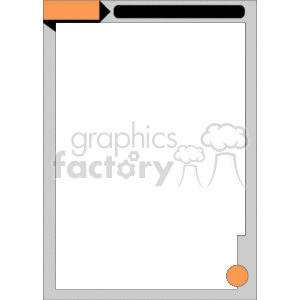 The image is a simple clipart of a frame or border design. The border has a black background with gray accents at the corners and an orange square at the top left corner and an orange circle at the bottom right corner. The inner part of the frame where an image or text could be placed is blank. The border seems to be in a vertical/portrait orientation.