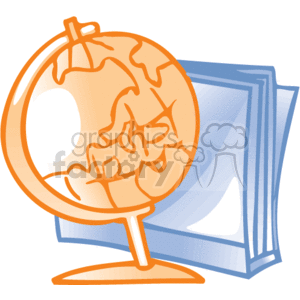 The clipart image features a stylized earth globe along with several file folders, representing items commonly found in an office environment. These items symbolize global business and the organization of documents or data.