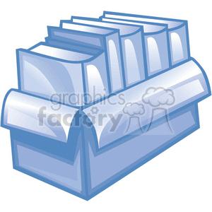 The clipart image shows a set of blue folders or binders, typically used for organizing documents or files. They are usually found in a business or office environment as part of the essential supplies for paperwork management.