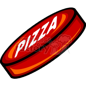This clipart image features a side view of a red pizza delivery box with the word PIZZA printed across the top in bold, white letters.