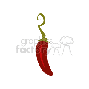 The image displays a red chili pepper (capsicum) with a curved green stem.