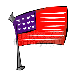 The clipart image depicts a stylized representation of the American flag with a waving effect. It features stripes in red and a cornered section with a blue background and white shapes resembling stars.