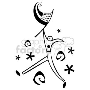 The image is a stylized black and white clipart of a figure holding a flag, surrounded by various decorative elements like stars, swirls, and abstract shapes. It appears festive and might be associated with celebrations such as birthdays, holidays, and anniversaries.
