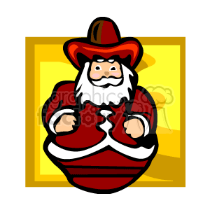 The clipart image features a stylized depiction of Santa Claus. He is designed within what appears to be a Christmas bulb or ornament. The background is a gold or yellow square with a glow effect, enhancing the festive feel of the image.