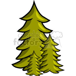 The image depicts two stylized evergreen trees often associated with the Christmas holiday season. The larger tree is in the background and the smaller one in front, both featuring simple layered branches.