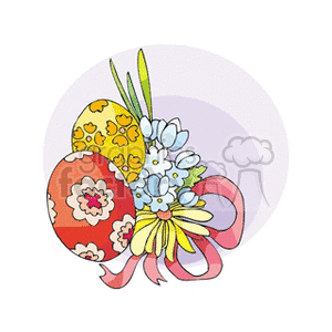 Flower Bouquet with Two Beautifully Decorated Easter Eggs