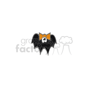 The image is of a stylized cartoon bat with a bow on its head, featuring classic Halloween colors.