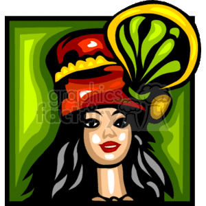 The clipart image shows a stylized representation of a woman wearing a red hat with a green decoration, indicative of African-inspired attire, which might be related to the celebration of Kwanzaa, a holiday rooted in African traditions.