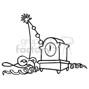 The clipart image features a party hat with a star on top, a clock showing midnight (indicating the stroke of midnight), and a masquerade mask alongside party streamers, all commonly associated with celebrations such as New Year's Eve, birthdays, or anniversaries.