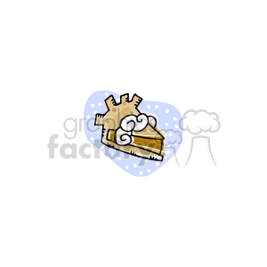 This clipart image depicts a slice of traditional Thanksgiving pie, possibly pumpkin, topped with whipped cream. The pie is designed in a cartoonish style, with a light crusted edge and a dollop of cream featuring prominent swirls.