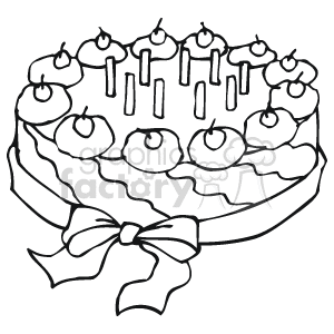 The clipart image shows a decorated cake with multiple candles on it. Below the cake, there appears to be a bow, implying that the cake might be presented as a gift or for a special occasion.