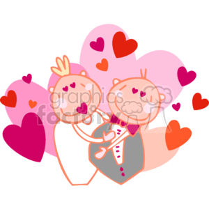 The clipart image depicts two stylized, cute characters resembling a couple in love, surrounded by various-sized hearts, primarily in shades of pink and red. These elements suggest a romantic theme often associated with Valentine's Day.