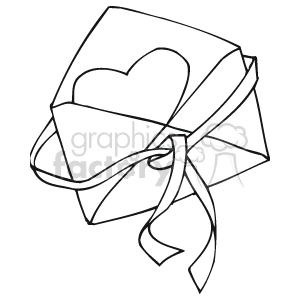 The image is a black and white clipart of an envelope tied with a ribbon. There is a heart shape visible on the envelope, suggesting that it could be a love letter or a Valentine's Day card.